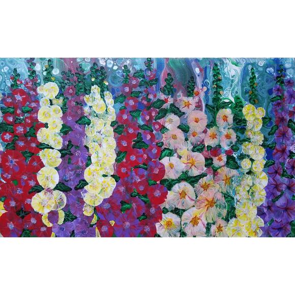 Art Print my Original Work 11" x 14" "Hollyhocks" Acid Free Heavy Card Stock - Picture 2 of 2